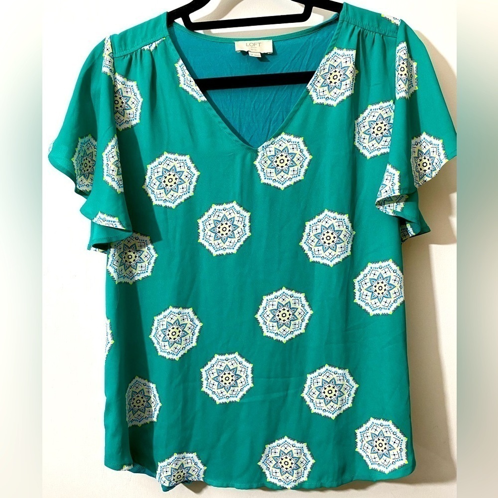 Loft outlet petite blouse shirt top green short sleeve Sz SP.    P-25